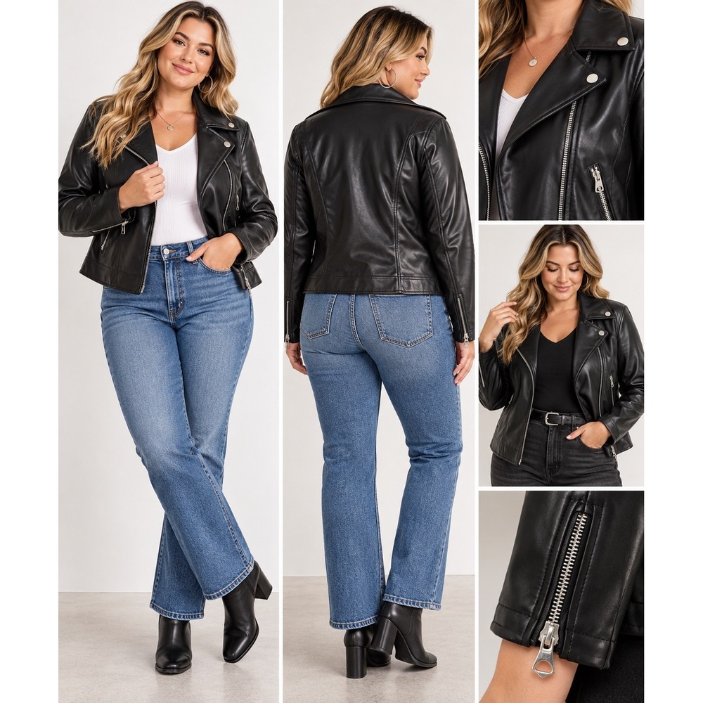 Torrid Faux Leather Moto Jacket Black Size 00 M/L 10 NWT Biker Motorcycle